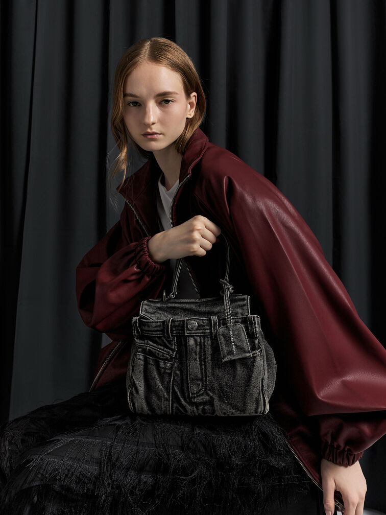 Tas Top Handle Jeans Arita Denim, Denim Noir, hi-res