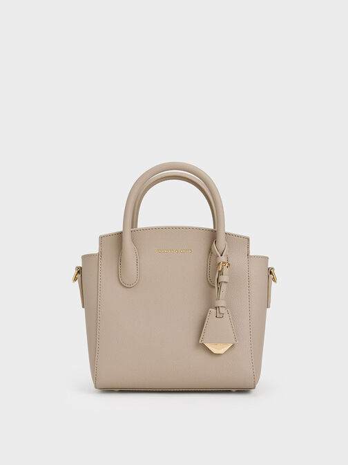 Double Handle Trapeze Tote Bag, Taupe, hi-res