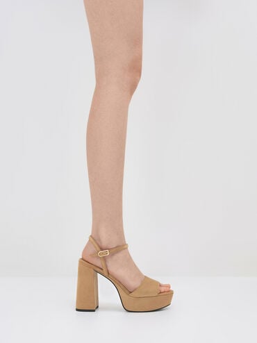 Faux Suede Block-Heel Platform Sandals, Sand, hi-res