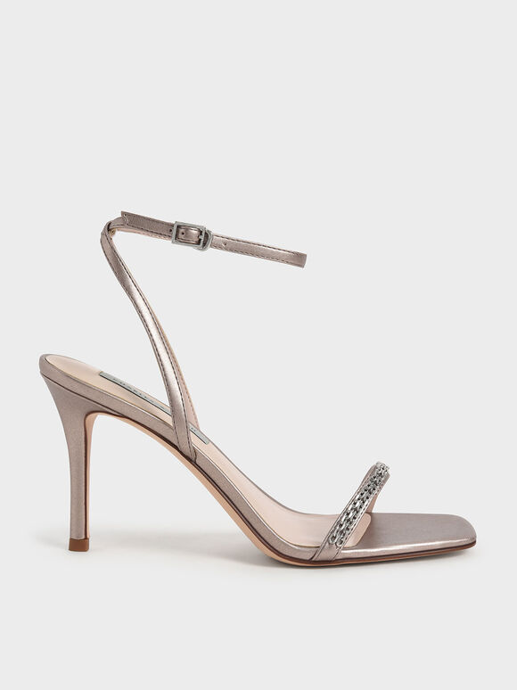 Sandal Stiletto Metallic Accent Ankle-Strap, Bronze, hi-res