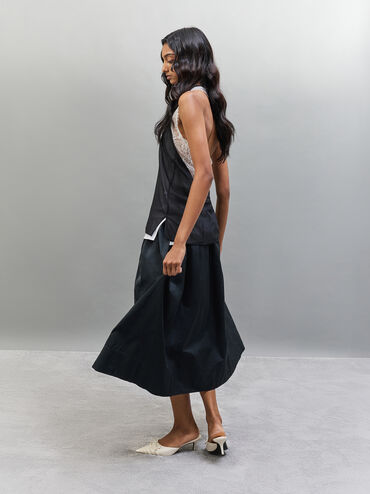 Ruched Bow Pointed Heeled Mules, Chalk, hi-res