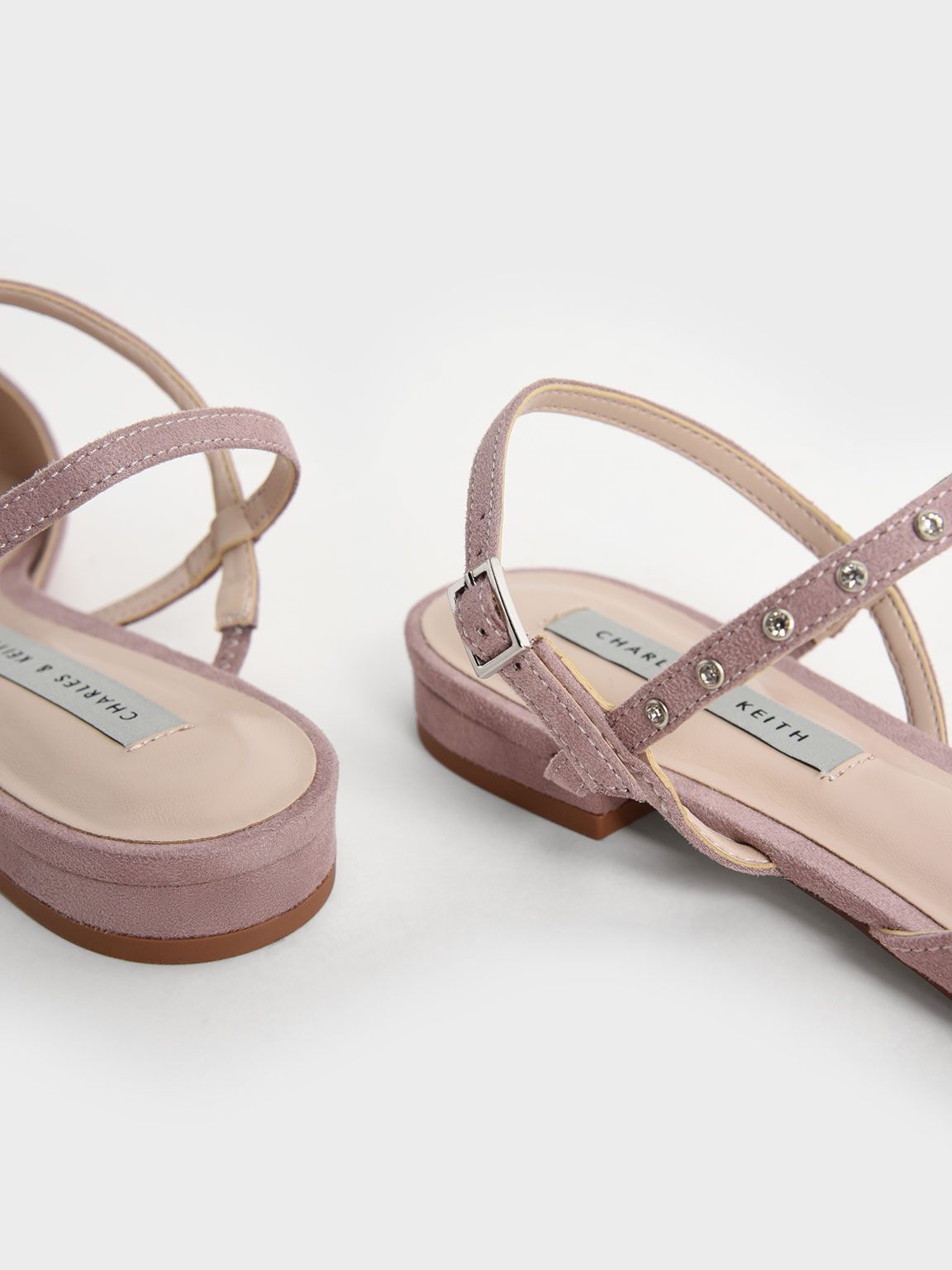 Studded Ankle Strap Ballerina Flats, Lilac, hi-res