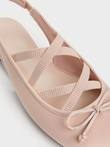 Sepatu Flats Ballet Slingback Crossover Satin, Light Pink, hi-res