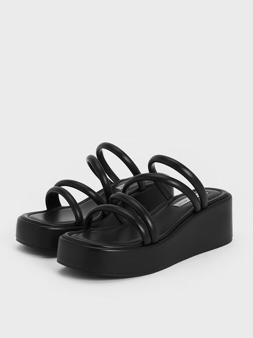 Sepatu Wedge Platform Strappy, Black, hi-res