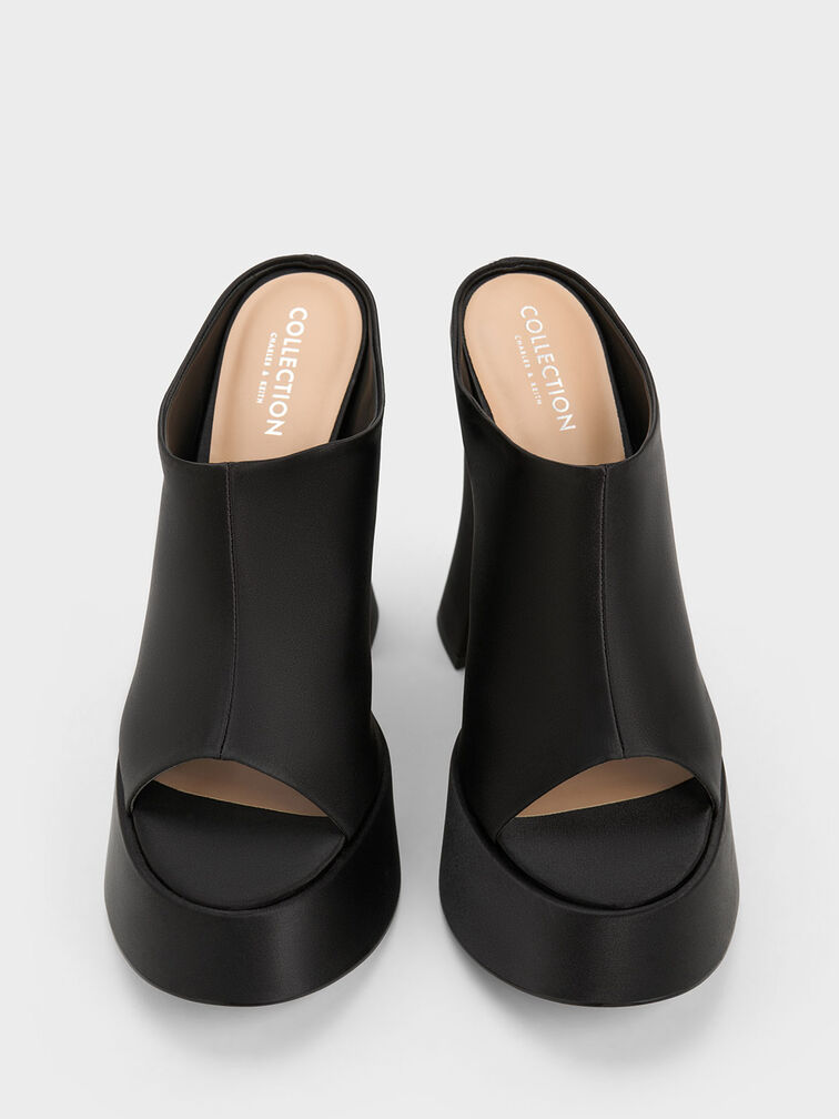 Sepatu Platform Mules Delphine Recycled Polyester, Black, hi-res