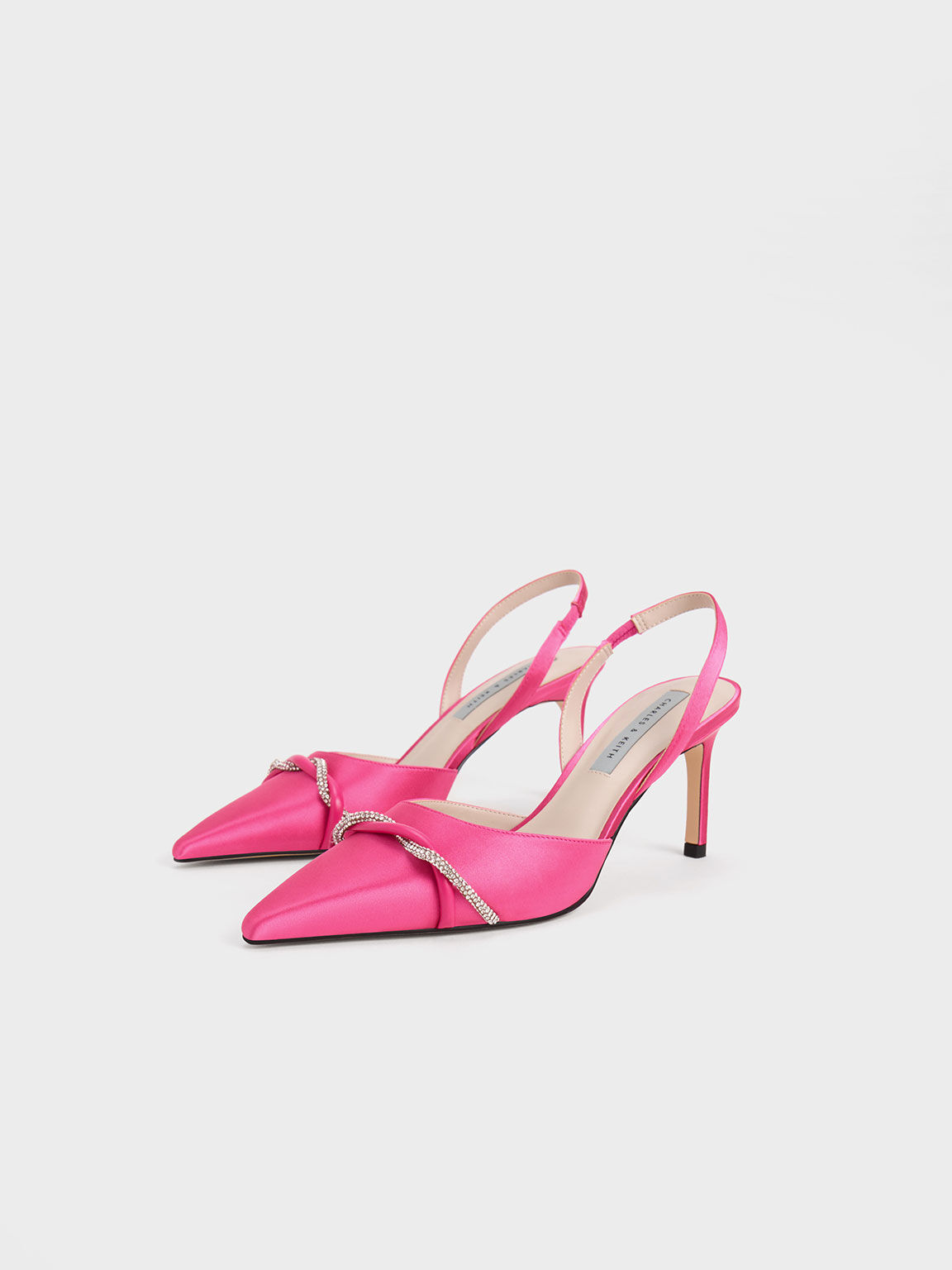 Sepatu Pumps Slingback Satin Twist Detail, Pink, hi-res