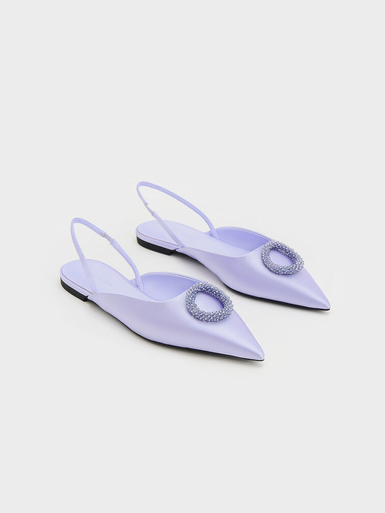 Recycled Polyester Beaded Circle Slingback Flats, Lilac, hi-res