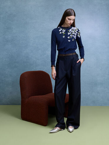 Satin Teardrop-Crystal Flat Mules, Silver, hi-res