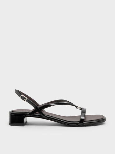 V-Strap Heeled Slingback Sandals, Black Box, hi-res