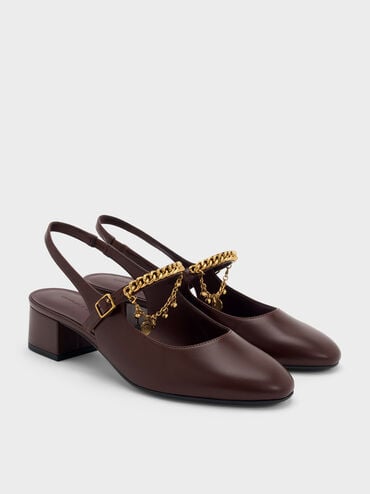 Sepatu Pumps Slingback Mary Jaane Charm Double-Chain, Burgundy, hi-res