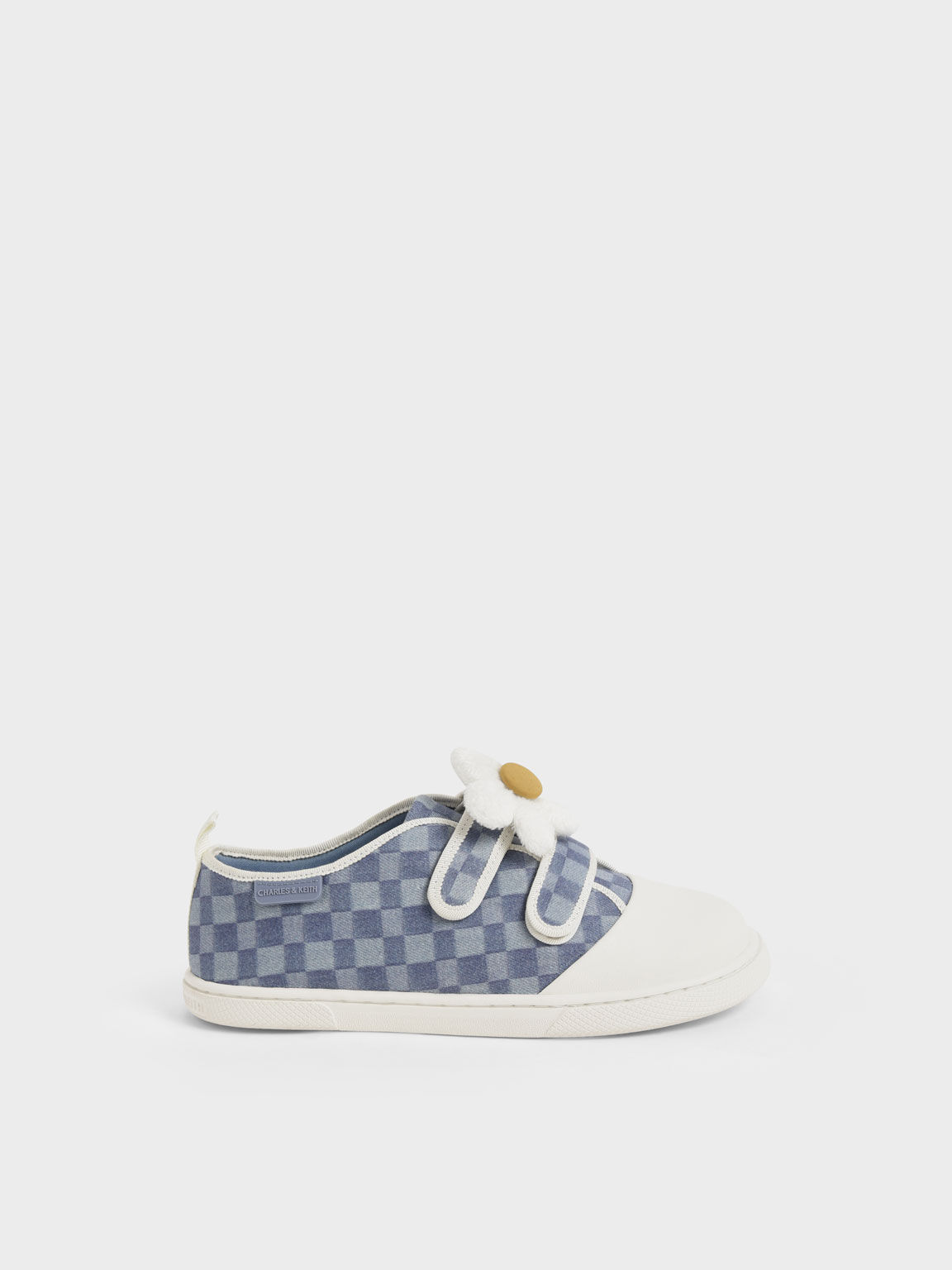 Sepatu Sneakers Girls' Flower-Embellished Denim Check-Print, Blue, hi-res