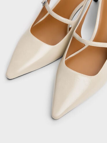 Pointed Slingback Mary Jane Pumps, Beige, hi-res