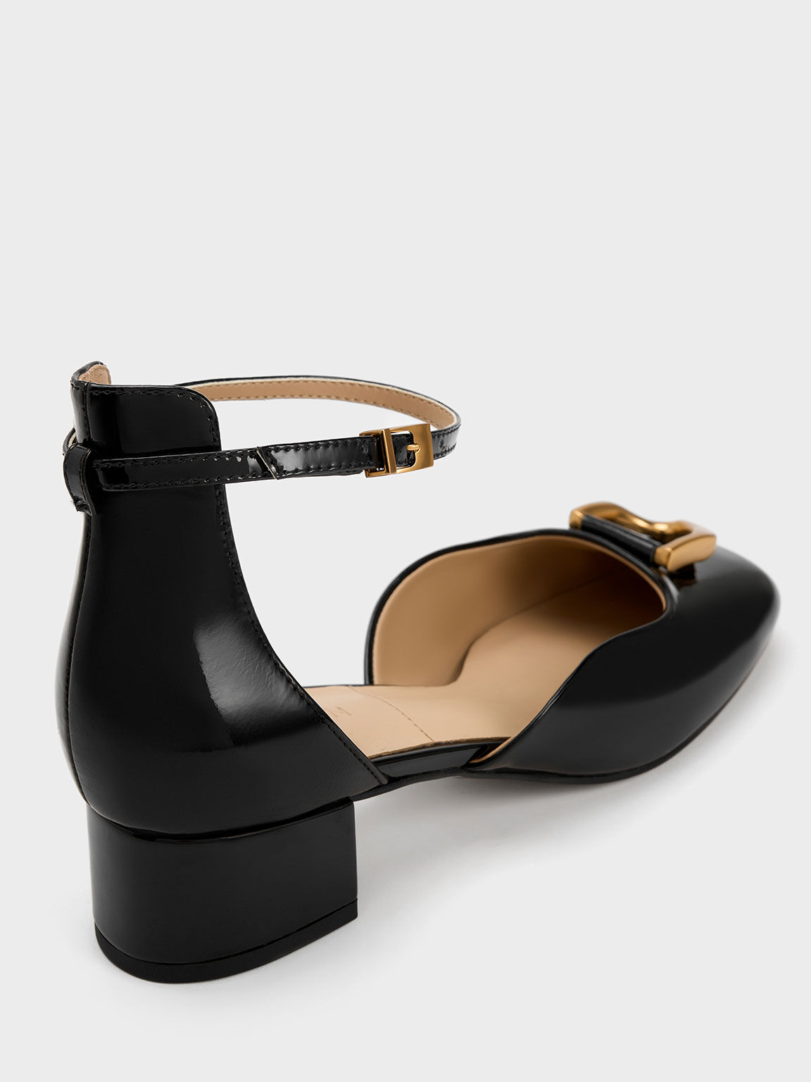 Sepatu Pumps Gabine Patent Leather D'Orsay, Black, hi-res