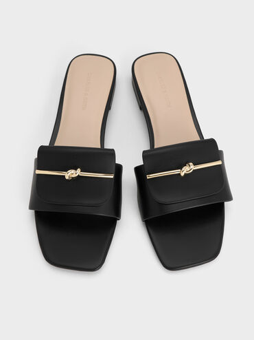 Knotted Accent Slide Sandals, Black, hi-res