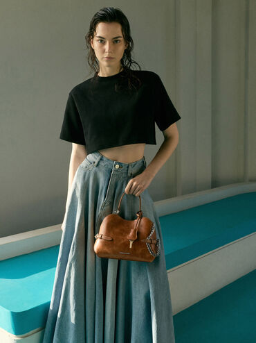 Tas Tote Side-Belt Chain Delfina, Distressed Tan, hi-res