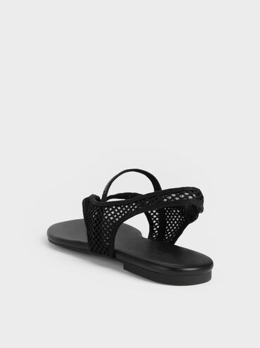 Sandal Slingback Thong Mesh Ellory, Black Textured, hi-res