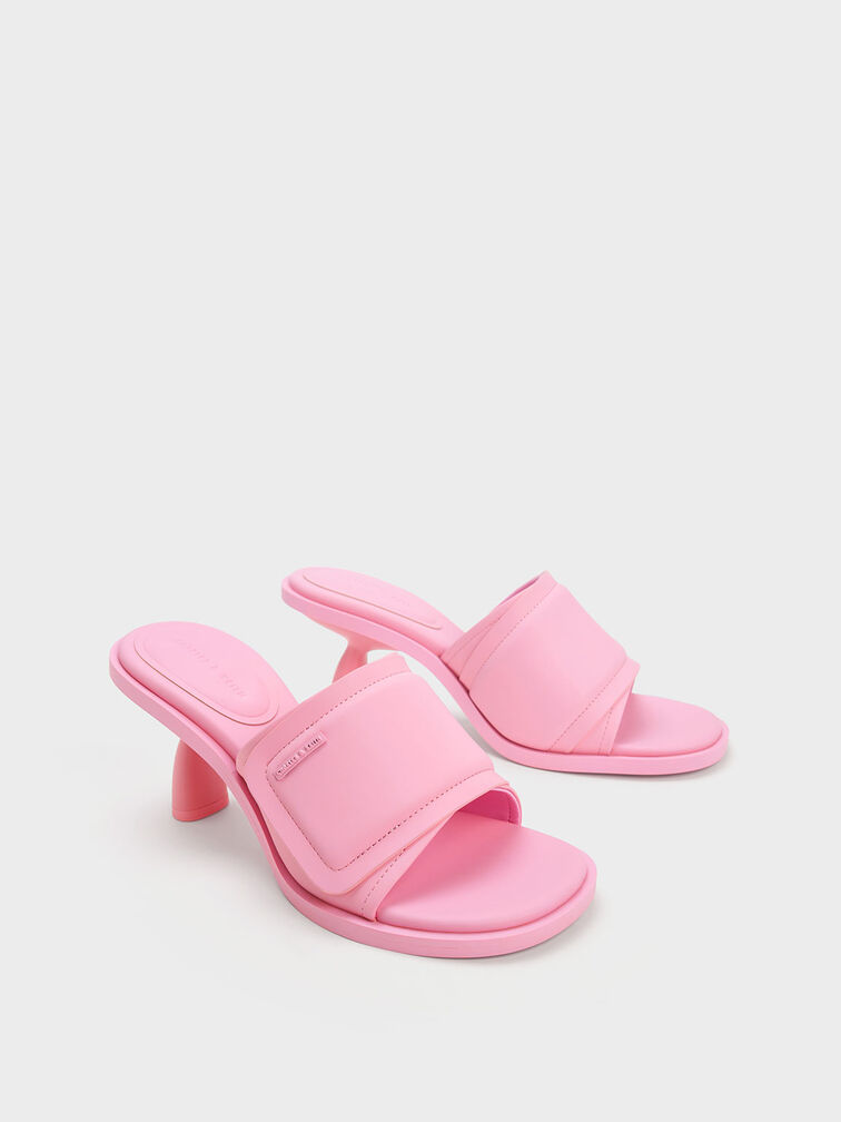 Sepatu Mules Puffy Sculptural Heel, Pink, hi-res