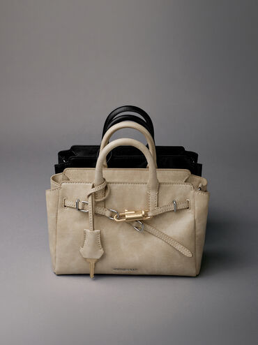 Mini Delfina Belted Tote Bag, Noir, hi-res