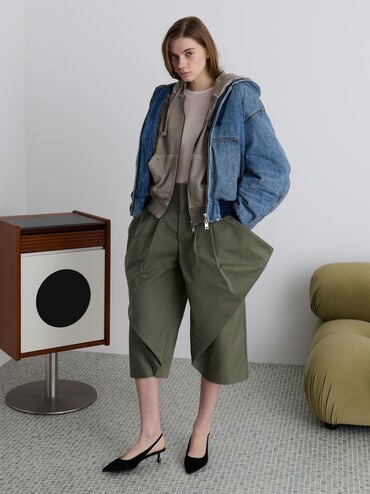 Sepatu Pumps Slingback Ruthie Faux Suede, Black Textured, hi-res