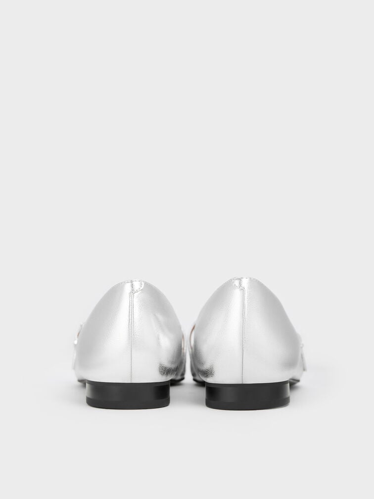 Metallic Pointed Ballet Flats, Silver, hi-res
