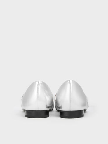 Metallic Pointed Ballet Flats, Silver, hi-res