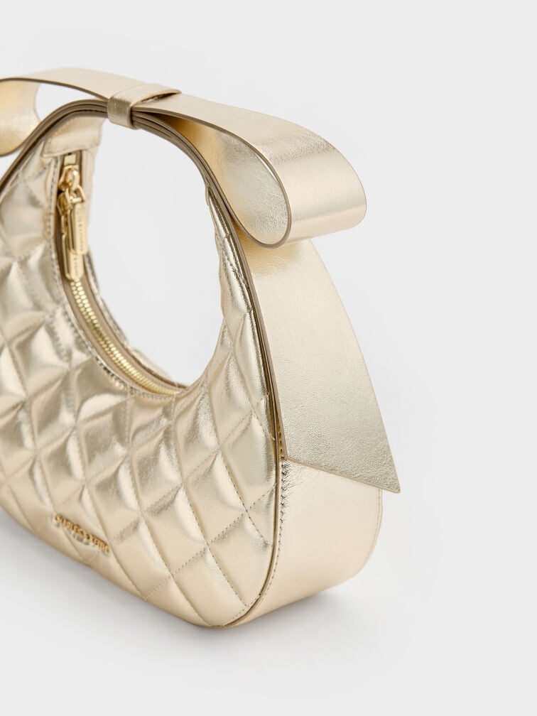 Tas Crescent Bow-Handle Janie Metallic, Champagne, hi-res