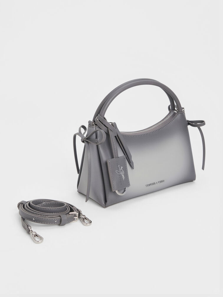 Hazel Burnished Bow Top Handle Bag, Grey, hi-res