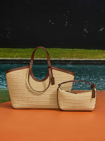 Tas Bahu Woven Raffia Ivette, Multi, hi-res
