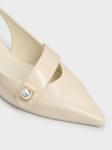 Sepatu Pumps Slingback Pearl Marie, Cream, hi-res