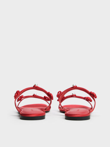 Orinda Knot-Pearl Slide Sandals, Red, hi-res