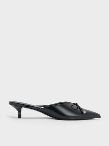Bow Crystal-Bead Kitten-Heel Mules, Black Box, hi-res