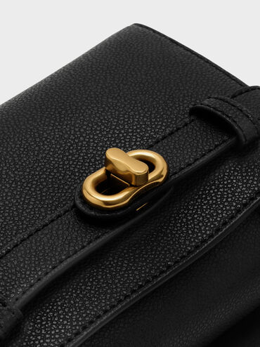 Tas Top Handle Metallic-Buckle Aubrielle, Black, hi-res