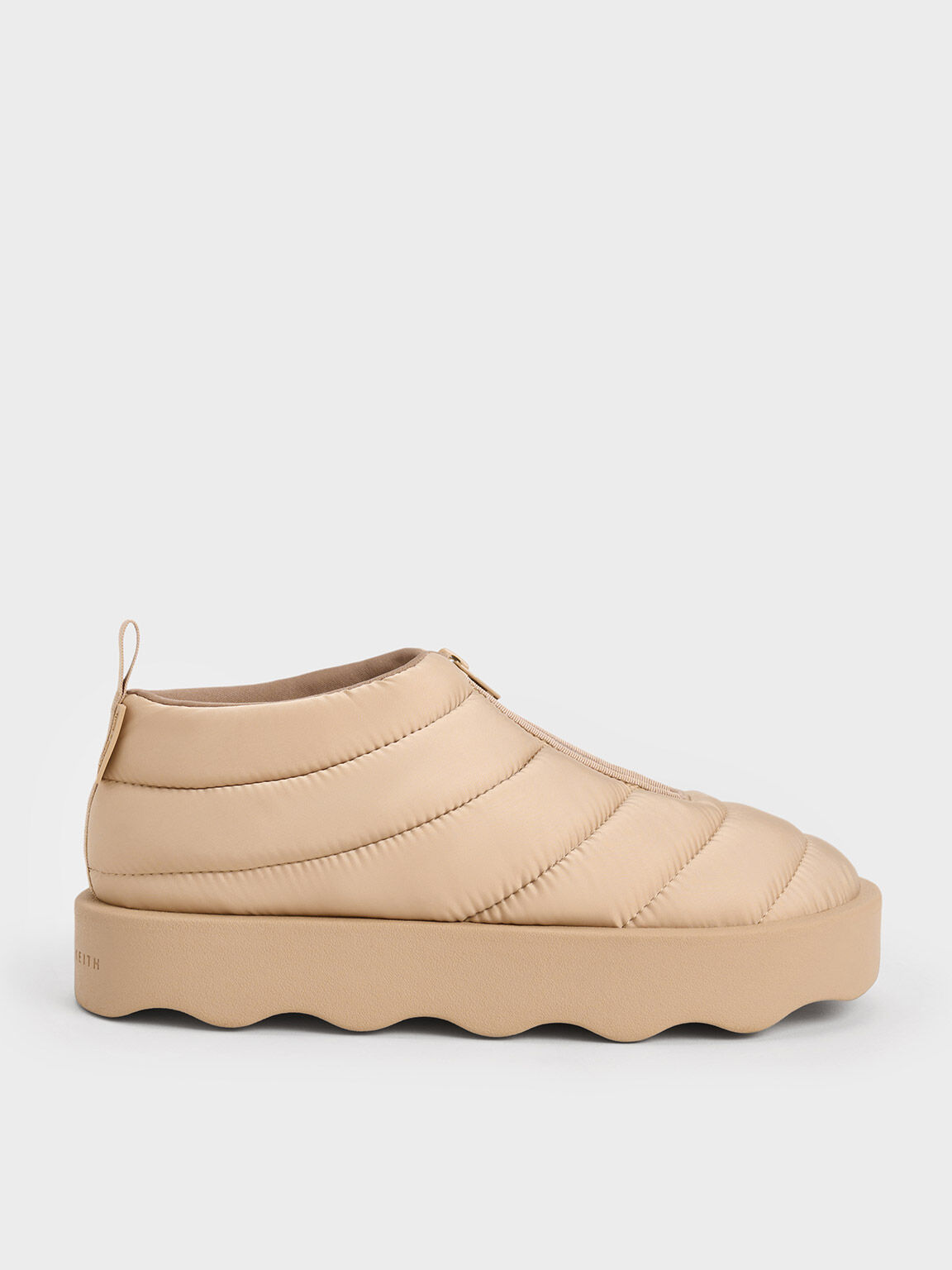 Sepatu Boots Zip-Up Puffy Nylon Panelled, Nude, hi-res