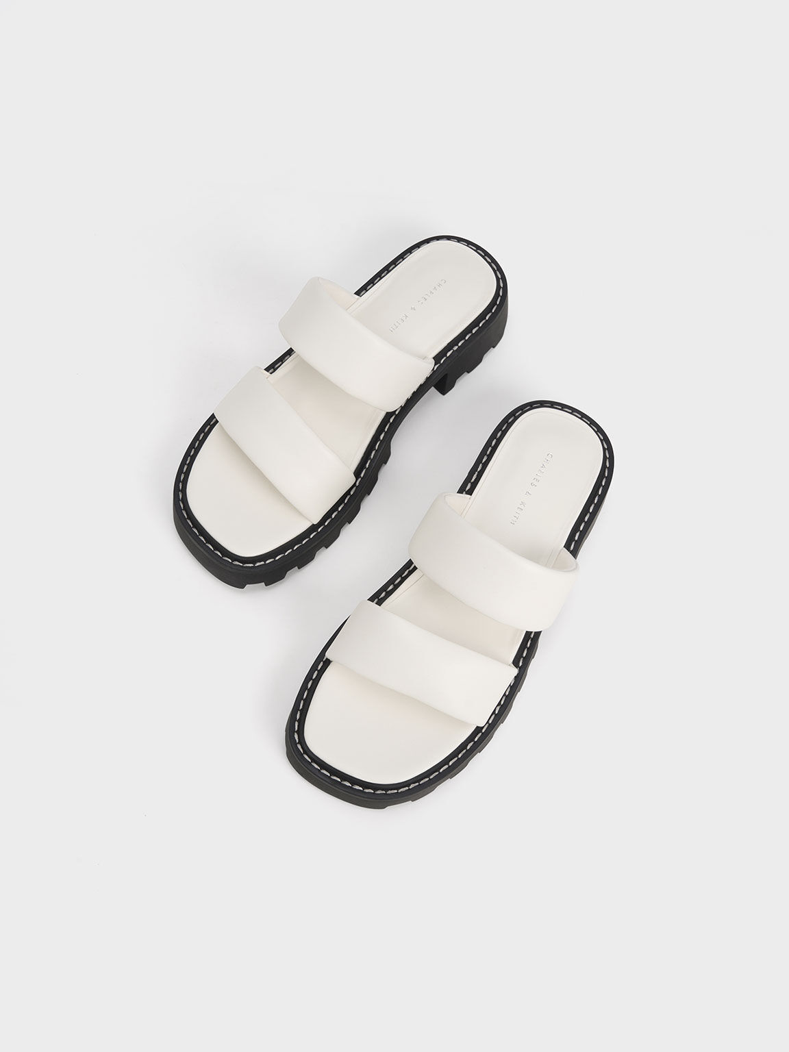 Padded Double Strap Sliders, White, hi-res