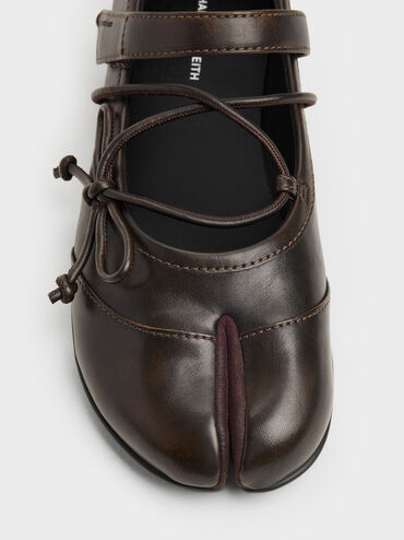 Aether Lace-Up Split-Toe Mary Jane Flats, Brown, hi-res