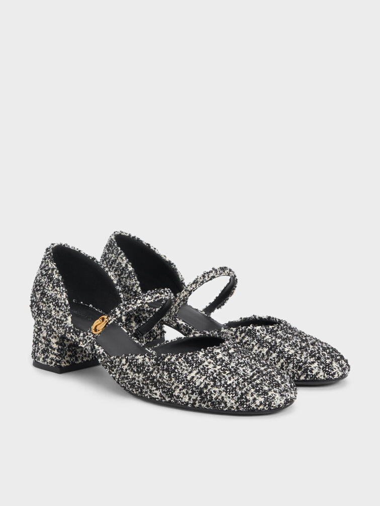 Tweed Mary Jane D'Orsay Pumps, Black Textured, hi-res