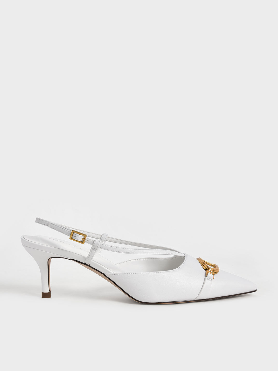 White Metallic Accent Slingback Pumps 
