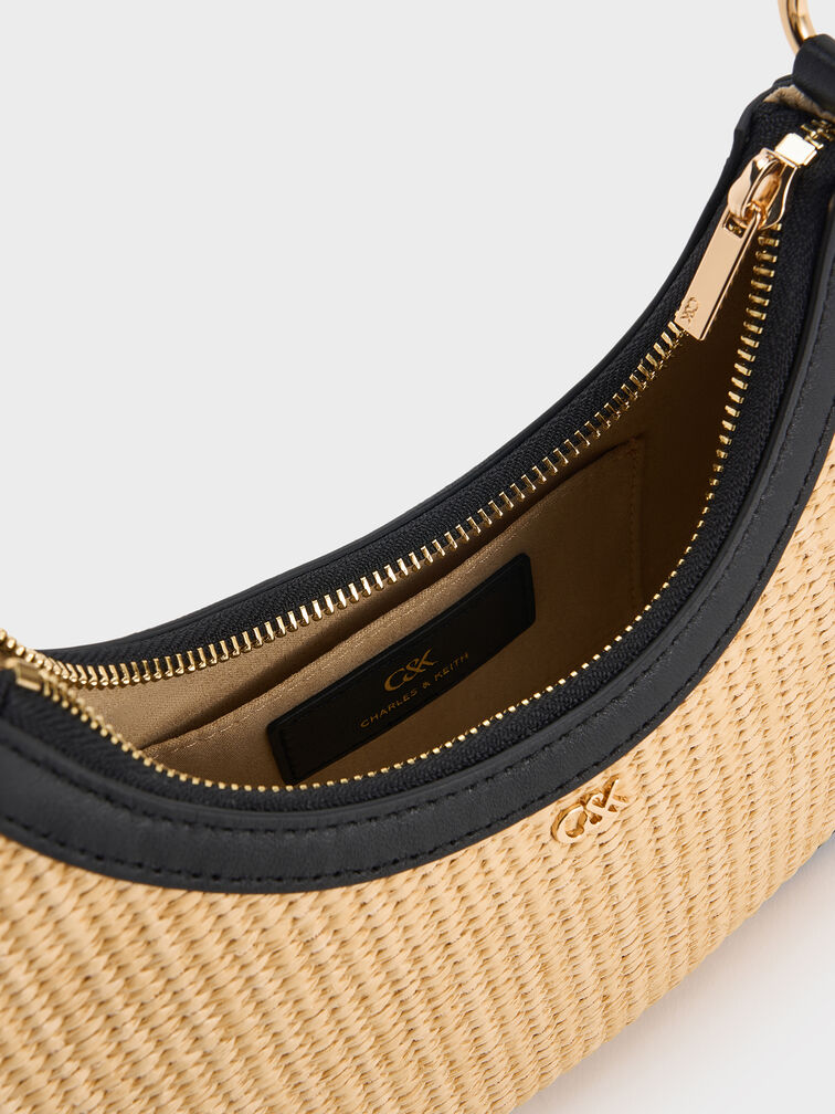 Tas Hobo Leather & Raffia Crescent, Neutral Raffia, hi-res