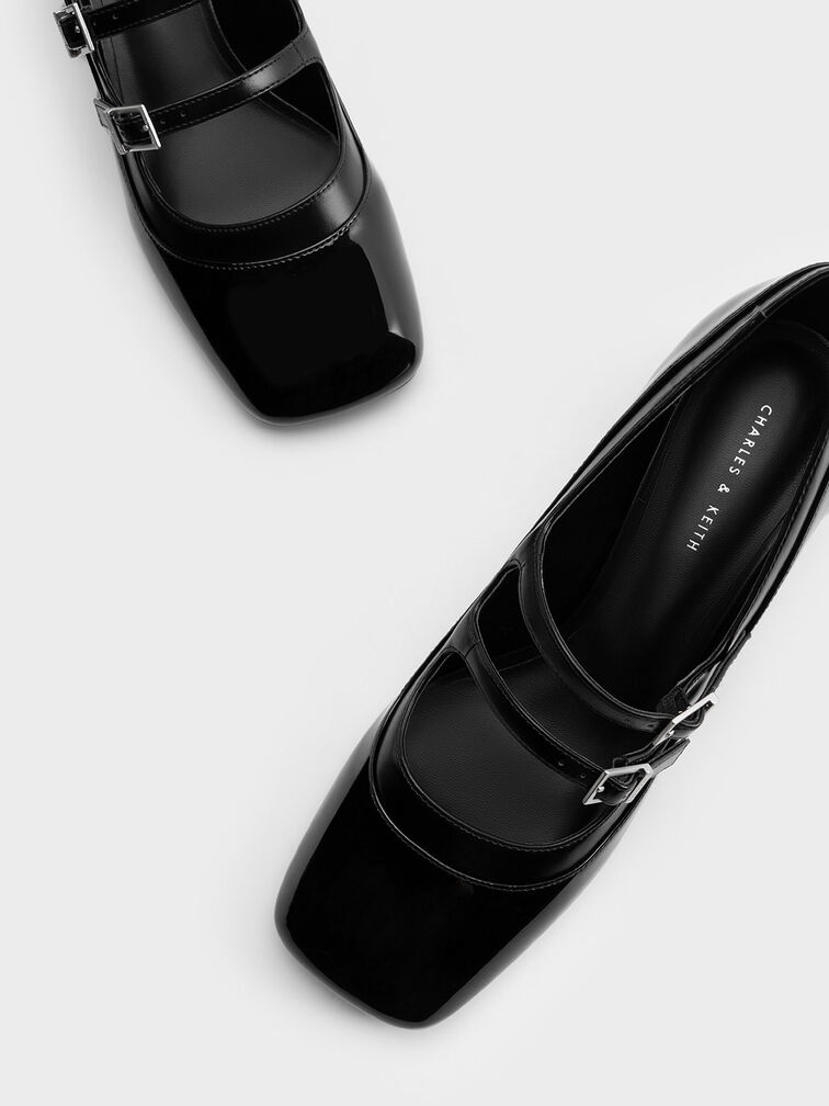 Sepatu Mary Janes Patent Double Buckle, Black Patent, hi-res