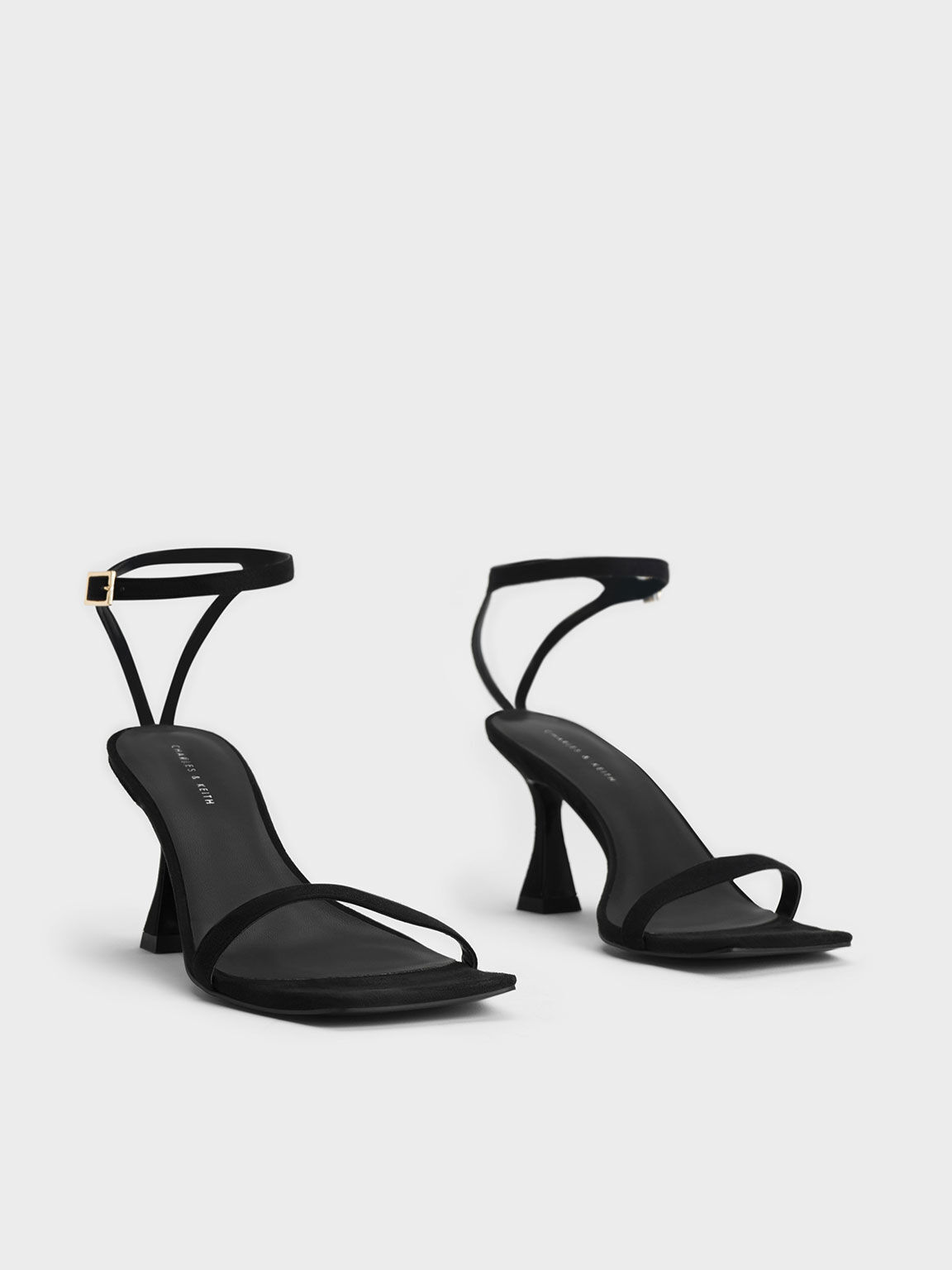 Textured Ankle-Strap Heeled Sandals, Black, hi-res