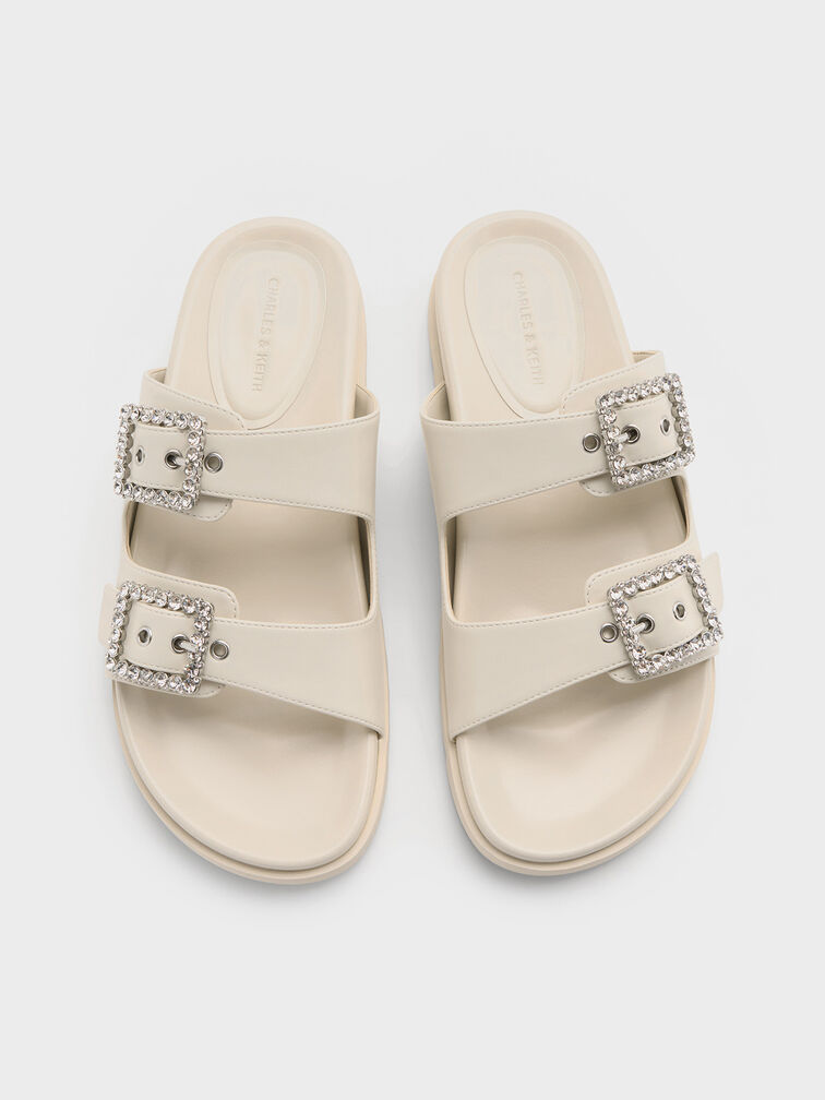 Sandal Double-Strap Gem-Buckle, Chalk, hi-res