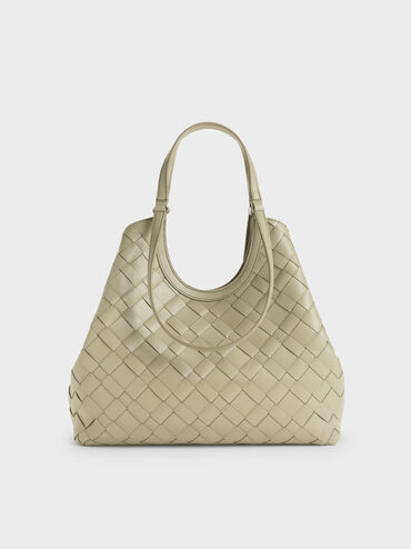 Tas Tote Woven Ivette, Pale Olive, hi-res