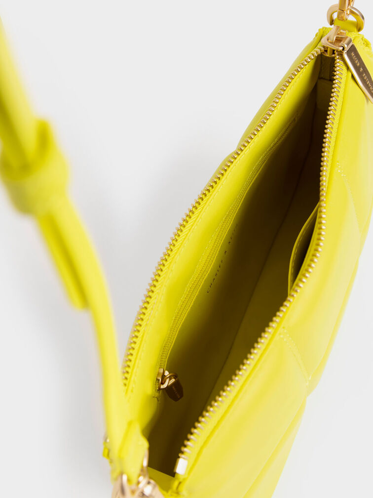 Padded Chain-Link Shoulder Bag, Lime, hi-res
