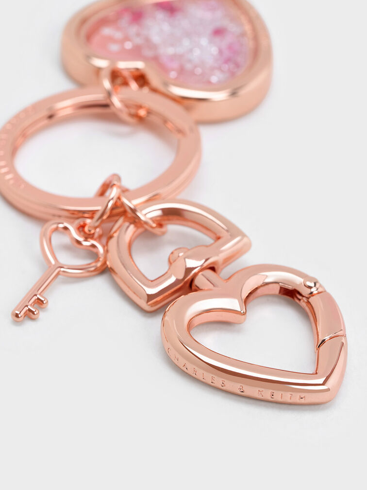 Keychain Heart Lock Crystal, Rose Gold, hi-res