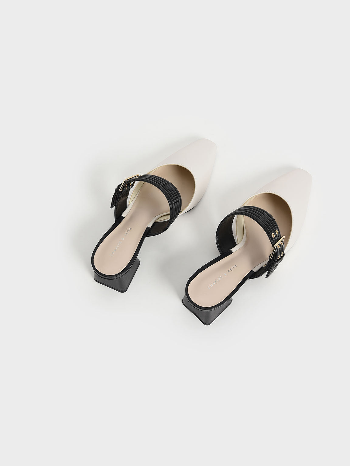 Sepatu Two-Tone Grommet Strap Mules, Chalk, hi-res
