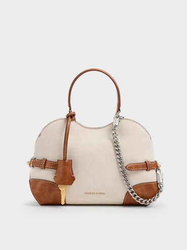 Tas Tote Side-Belt Chain Delfina Kanvas, Multi, hi-res