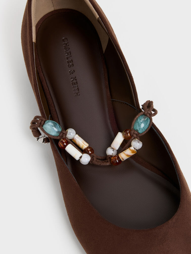 Franca Faux Suede Beaded-Strap Mary Janes, Dark Brown Textured, hi-res