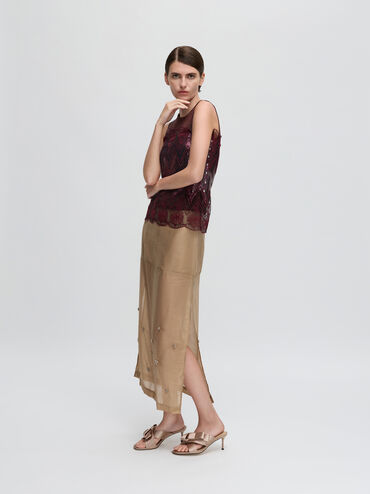 Sepatu Mules Heeled Pleated-Bow, Nude, hi-res