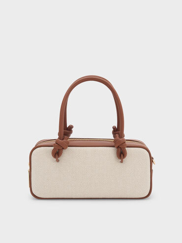 Tas Elongated Knotted-Handle Canvas Sammie, Taupe Canvas, hi-res