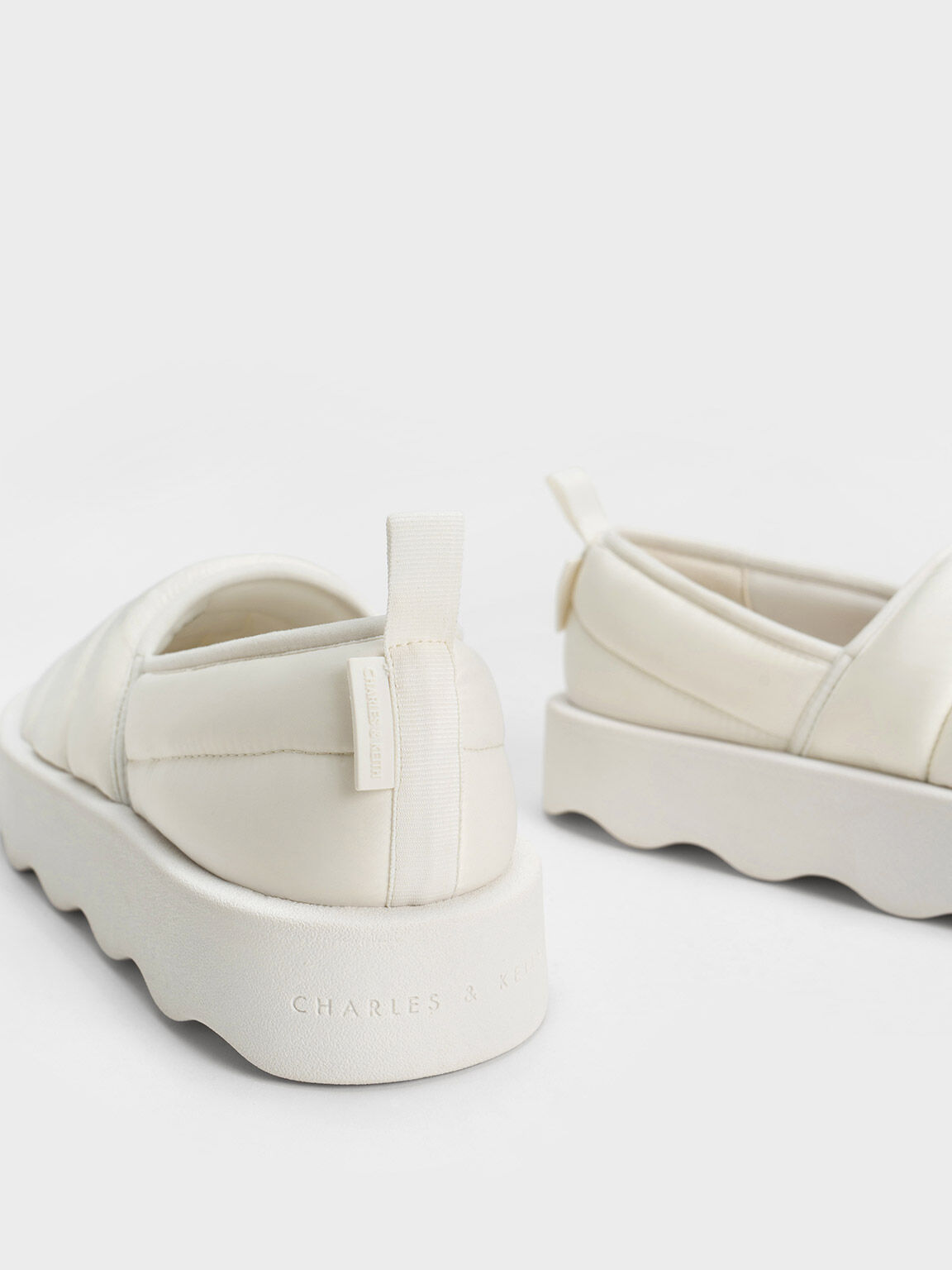 Puffy Nylon Panelled Loafers, White, hi-res